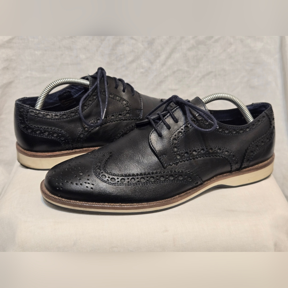 DEVRED 1902 Mens Black Designer Leather Wingtip Oxfords Shoes EUR 42 UK 8 US 9